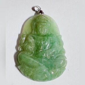 14K white gold Guan Yin jade Pendant